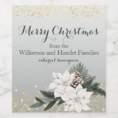 Elegante witte en groene winter bloemenkerst wijn etiket (Enkel label)