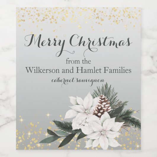 Elegante witte en groene winter bloemenkerst wijn etiket (Enkel label)