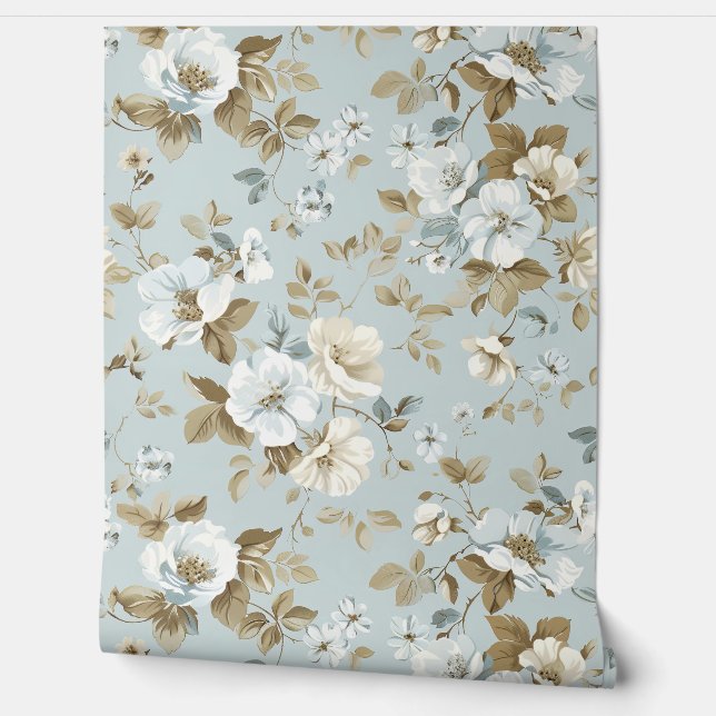 Elegante witte en ivoren bloemen behang (Afrollen)