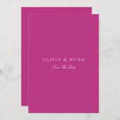 Elegante witte en magenta Save The Date kaart met  (Voorkant / Achterkant)