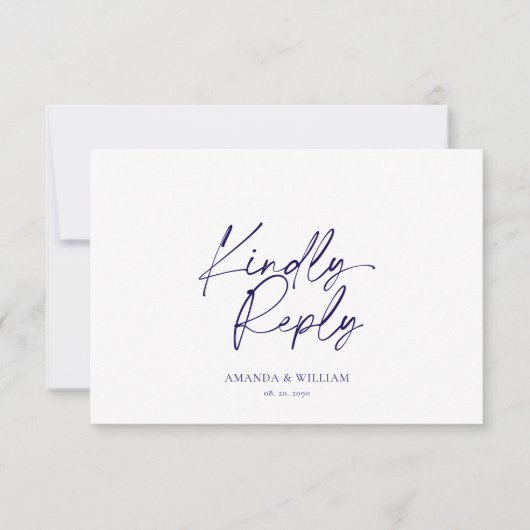 Elegante witte en marine blauwe QR-code RSVP-kaart RSVP Kaartje (Voorkant)