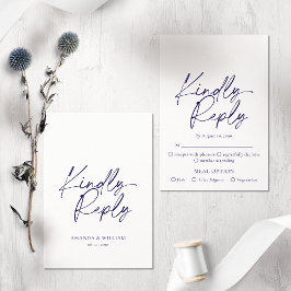 Elegante witte en marine blauwe RSVP-kaart RSVP Kaartje