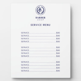 Elegante witte en marineblauwe kapper menu prijsli fotoplaat