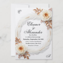 Elegante witte en oranje bloemen save the date kaa