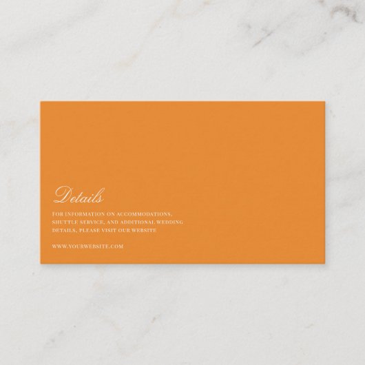 Elegante witte en Oranje bruiloft details Informatiekaartje (Voorkant)