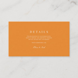 Elegante witte en Oranje bruiloft details Informatiekaartje