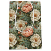   Elegante Witte en Perzik Bloemen Medium Cadeauzakje (Voorkant)