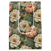   Elegante Witte en Perzik Bloemen Medium Cadeauzakje (Achterkant)