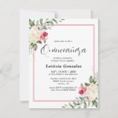 Elegante witte en rode bloemen Quinceañera Kaart (Voorkant)