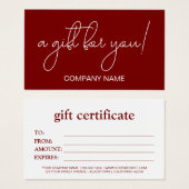 Elegante witte en rode zakelijke cadeaubon visitekaartje (Voorkant /achterkant)