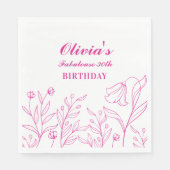 Elegante witte en roze bloemen 30e verjaardag servet (Voorkant)