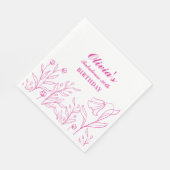 Elegante witte en roze bloemen 30e verjaardag servet (Hoek)