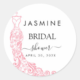 Elegante witte en roze bruidsdouche  ronde sticker