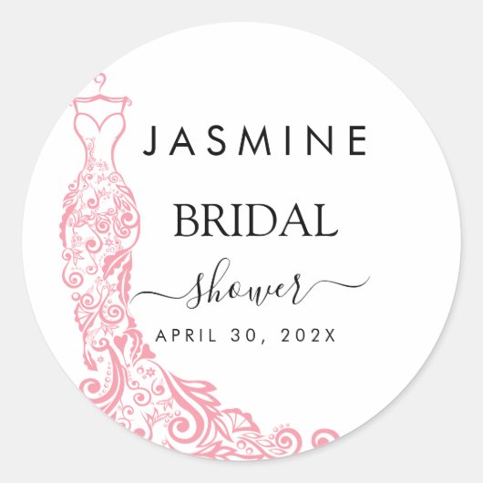 Elegante witte en roze bruidsdouche ronde sticker (Voorkant)