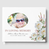 Elegante witte en roze rozen begrafenis foto Memor Gastenboek (Voorkant)