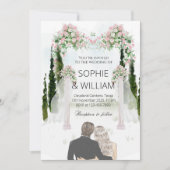 Elegante witte en roze rozen bruiloft kaart (Voorkant)