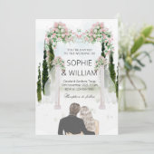 Elegante witte en roze rozen bruiloft kaart (Staand voorkant)