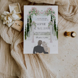 Elegante witte en roze rozen bruiloft kaart