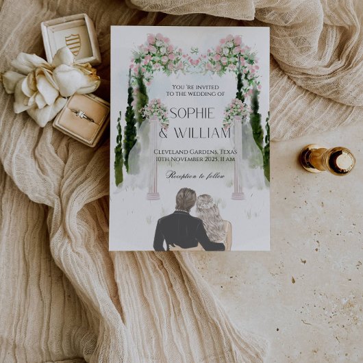 Elegante witte en roze rozen bruiloft kaart