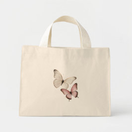 Elegante witte en roze vlinders mini tote bag