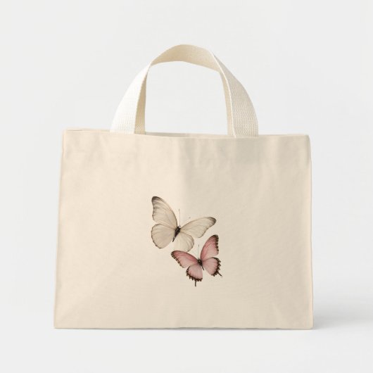 Elegante witte en roze vlinders mini tote bag (Voorkant)