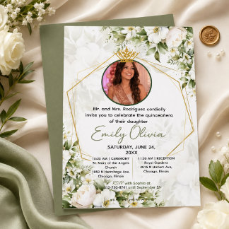 Elegante witte en saliegroene bloemenkleed Quincea Kaart