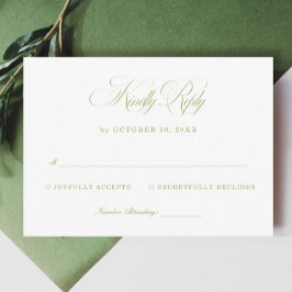 Elegante witte en saliegroene trouw-RSVP Informatiekaartje