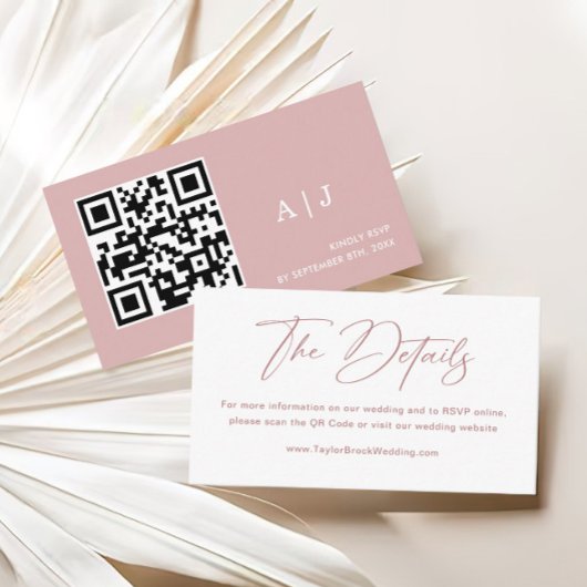 Elegante witte en stoffige roze bruiloft website informatiekaartje