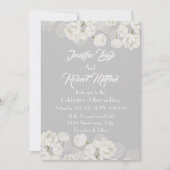 Elegante witte en zilveren bloemenbruiloft kaart (Voorkant)