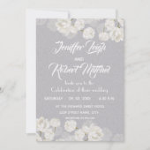 Elegante witte en zilveren bloemenbruiloft kaart (Voorkant)