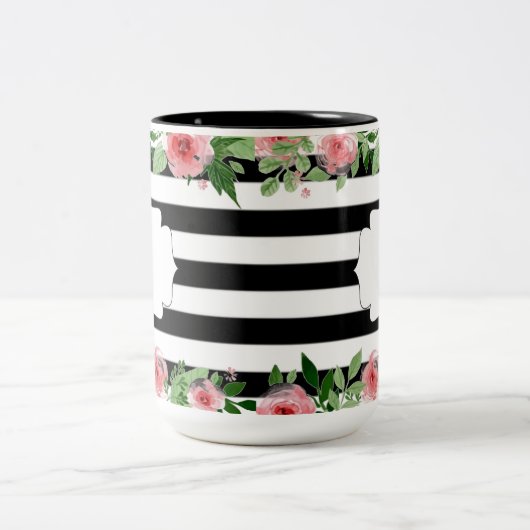 Elegante witte en zwarte bloemen Mok (Center)
