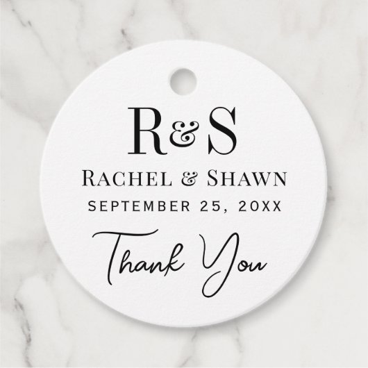 Elegante witte en zwarte chique moderne monogram b bedankjes labels (Voorkant)