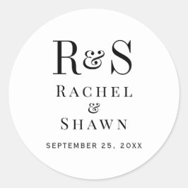 Elegante witte en zwarte chique moderne monogram b ronde sticker