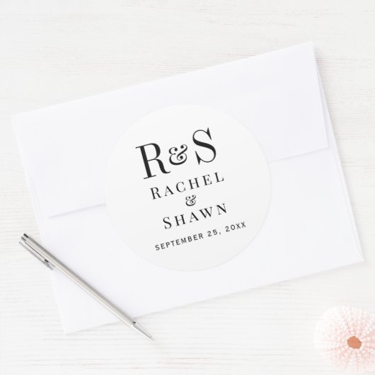 Elegante witte en zwarte chique moderne monogram b ronde sticker (Envelop)