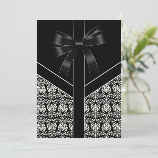 Elegante witte en zwarte Damask bruiloft Kaart (Staand voorkant)