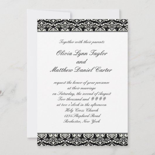 Elegante witte en zwarte Damask bruiloft Kaart (Achterkant)