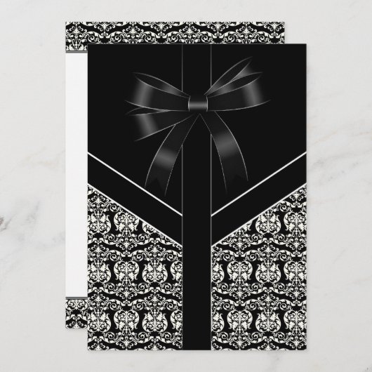 Elegante witte en zwarte Damask bruiloft Kaart (Voorkant / Achterkant)