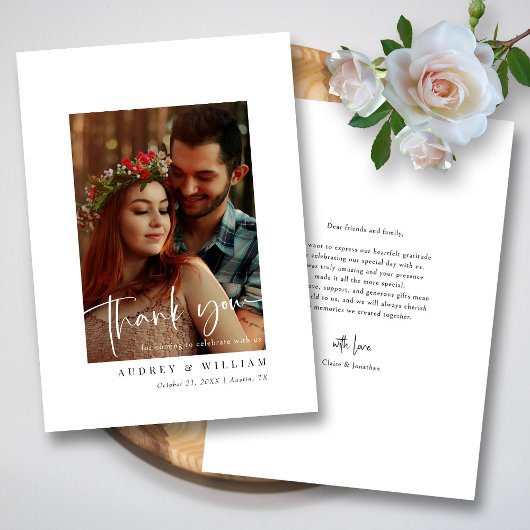 Elegante witte en zwarte handtekening foto bedankkaart