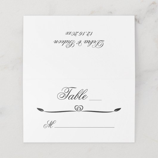 Elegante witte en zwarte hart bloeien bruiloft plaatskaartje (Buitenkant ongevouwen)