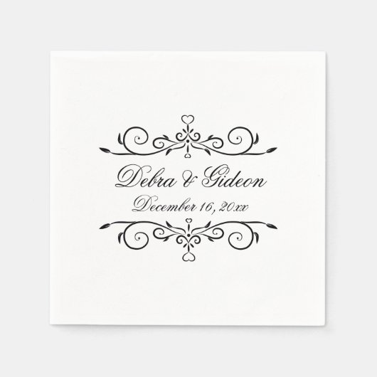 Elegante witte en zwarte hartvormige bruiloft met servet (Voorkant)