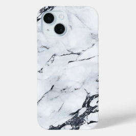 Elegante witte en zwarte marmeren telefoonhoes iPhone 15 case