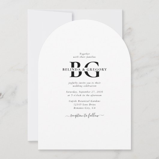 Elegante witte en zwarte monogram initiaal letters kaart (Voorkant)