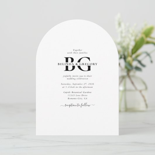 Elegante witte en zwarte monogram initiaal letters kaart (Staand voorkant)