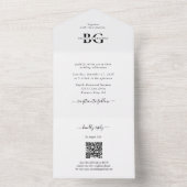 Elegante witte en zwarte monogram Initialen bruilo All In One Uitnodiging (Binnen)