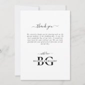 Elegante witte en zwarte monogram Initialen bruilo Bedankkaart (Voorkant)