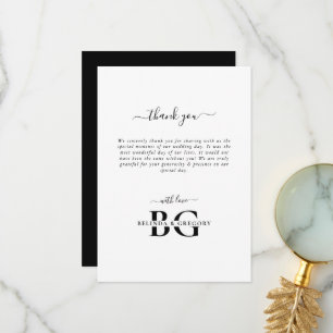 Elegante witte en zwarte monogram Initialen bruilo Bedankkaart