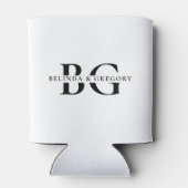 Elegante witte en zwarte monogram Initialen bruilo Blikjeskoeler (Achterkant)