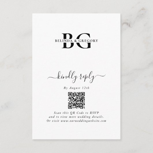 Elegante witte en zwarte monogram Initialen bruilo Informatiekaartje (Voorkant)