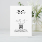 Elegante witte en zwarte monogram Initialen bruilo Informatiekaartje (Staand voorkant)