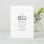 Elegante witte en zwarte monogram Initialen bruilo Kaart (Staand voorkant)